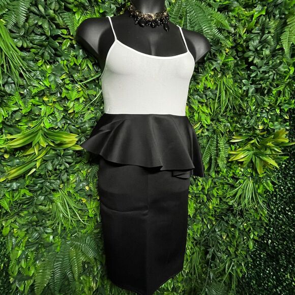 Women Skirt XL‎ Black Midi Peplum Stretch Fitted Ruffle Fits Small AOMEI 1286 - Picture 3 of 11